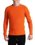 Pull-over homme Dolce & Gabbana en maille orange à col rond, pull en laine confortable et tendance.