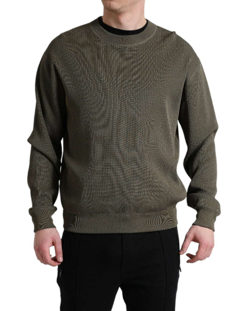 Pull à col rond pour homme Dolce & Gabbana en viscose verte, mode élégante et confortable.