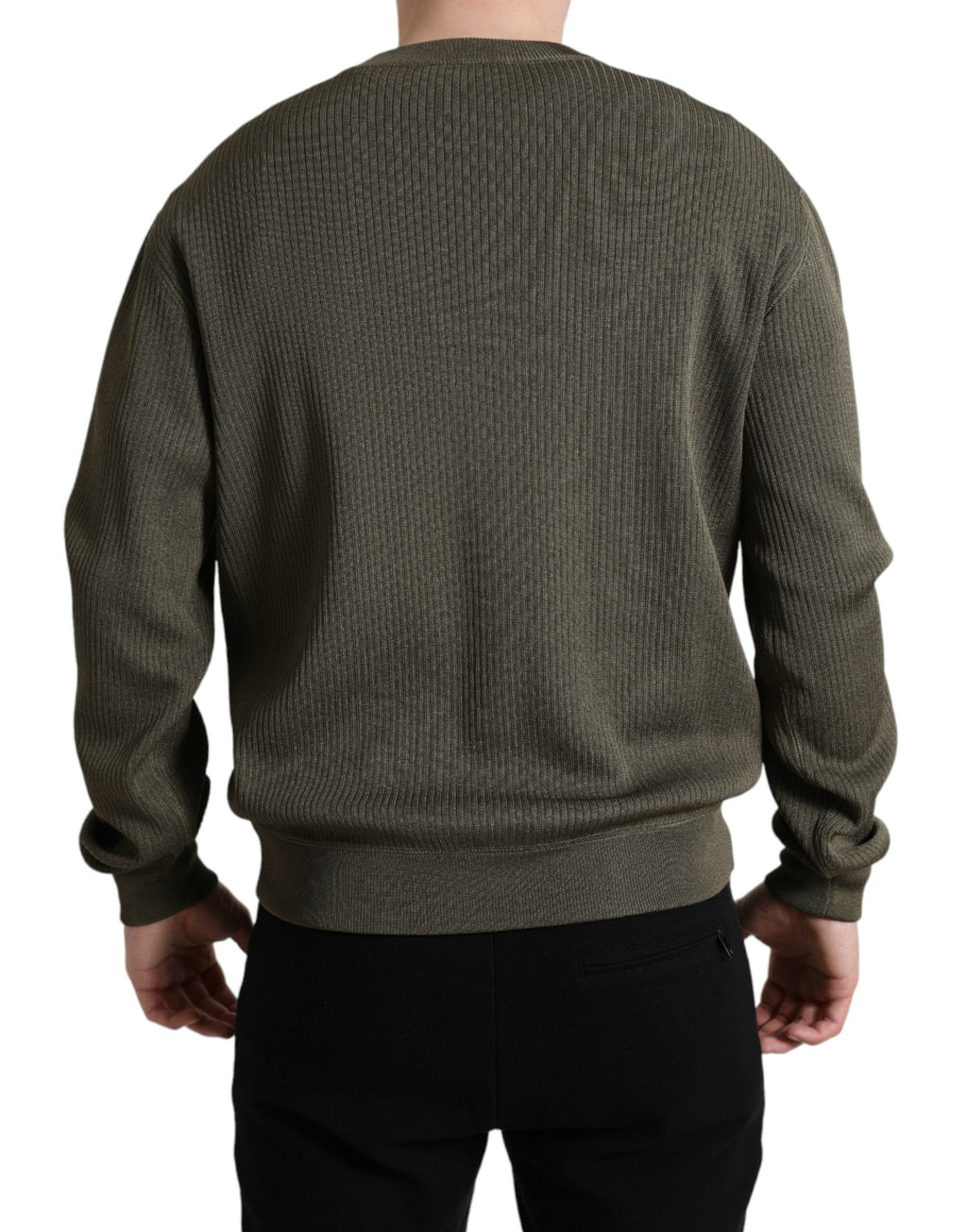 Pull-over homme en viscose vert de Dolce & Gabbana avec col ras du cou, élégant et confortable.