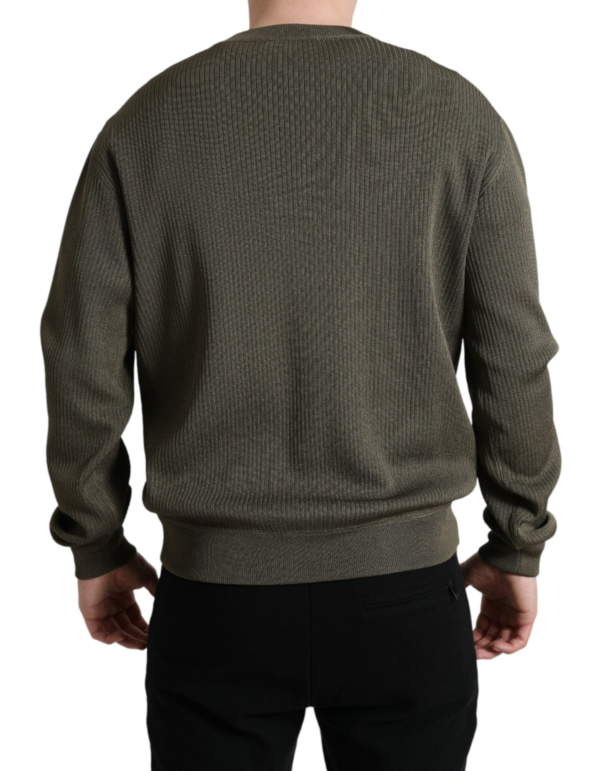 Pull-over homme en viscose vert de Dolce & Gabbana avec col ras du cou, élégant et confortable.