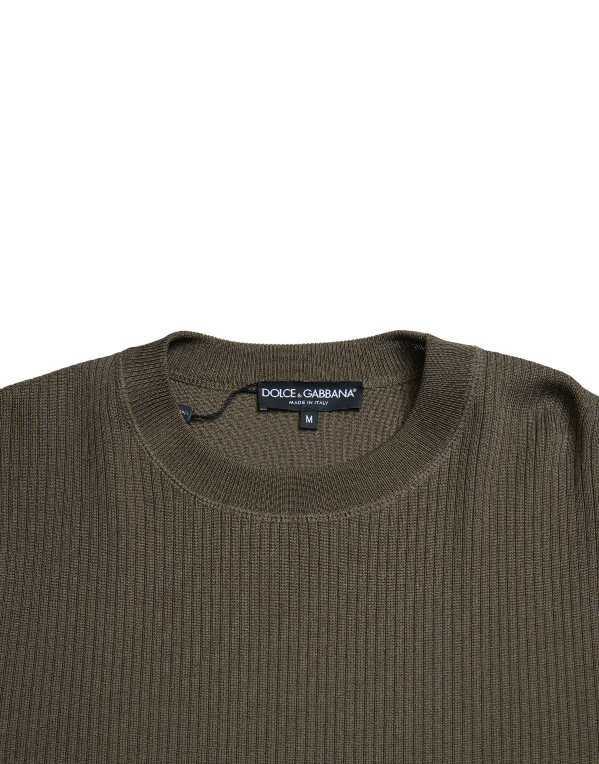 Pull en viscose vert Dolce & Gabbana pour homme avec col rond, vue de face, détails du pull élégant et confortable.