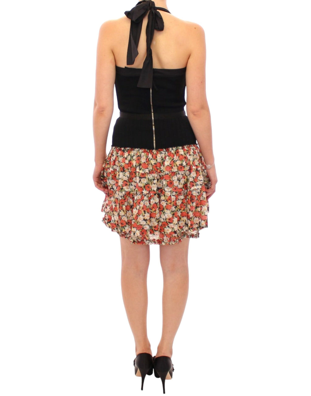 Robe bustier à fleurs multicolores Dolce & Gabbana avec col en halterneck et design bouffant.