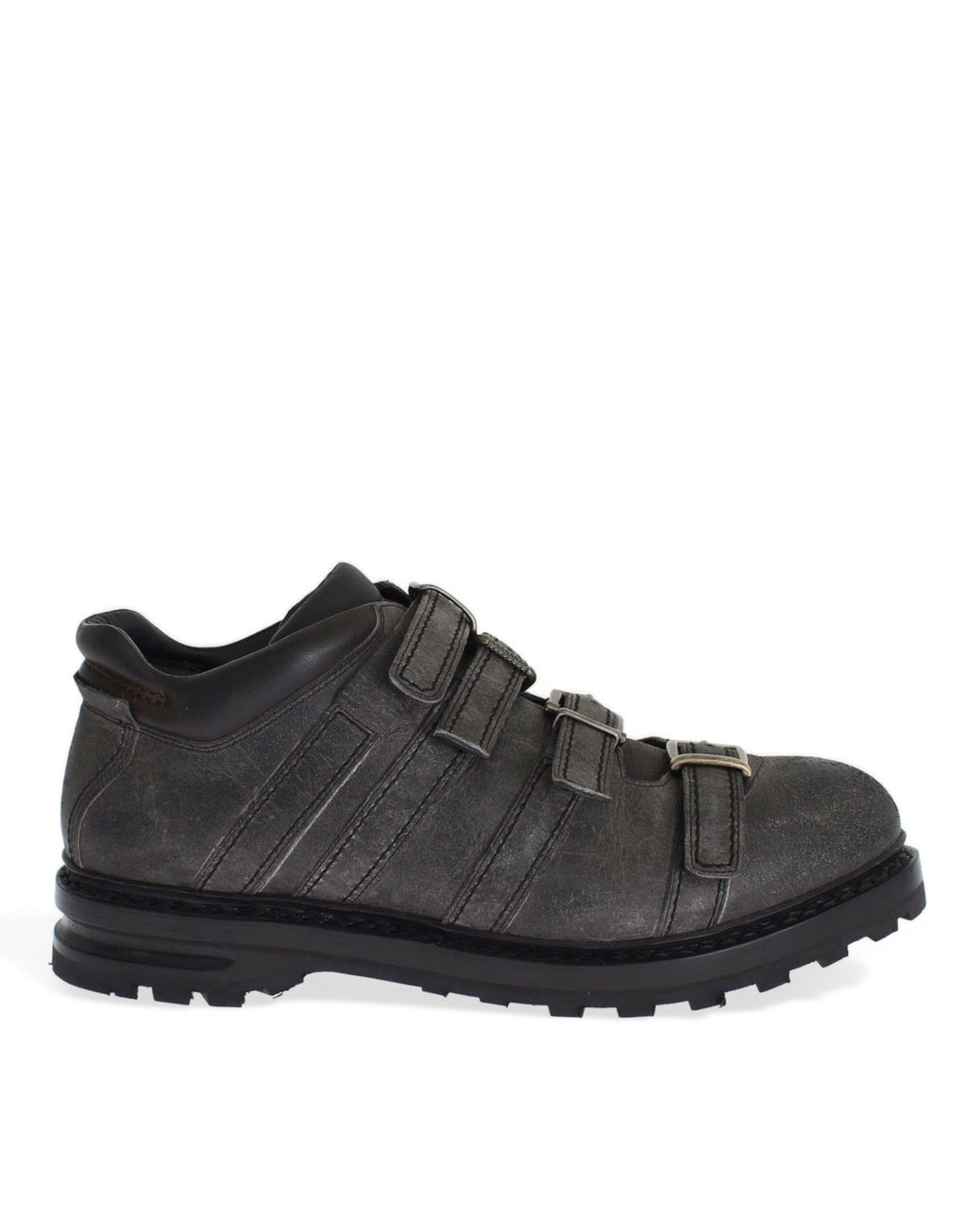 Chaussures bottines en cuir gris avec bride à la cheville de Dolce & Gabbana, élégantes et modernes.