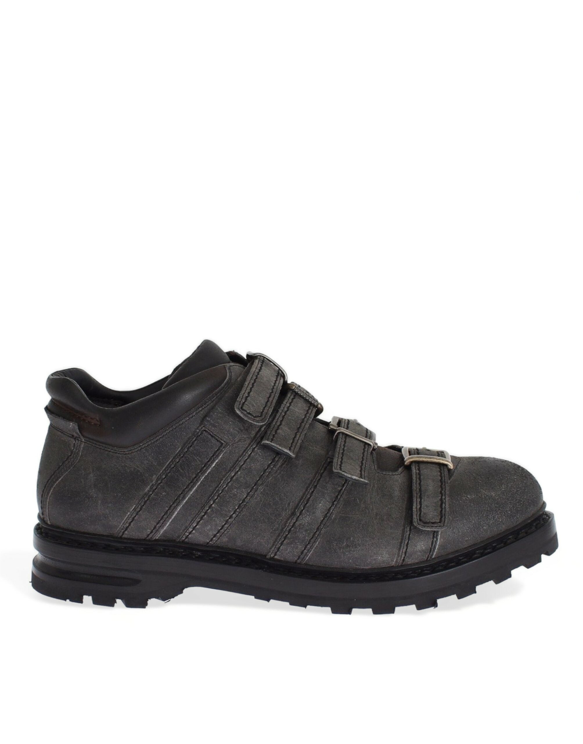 Chaussures bottines en cuir gris avec bride à la cheville de Dolce & Gabbana, élégantes et modernes.