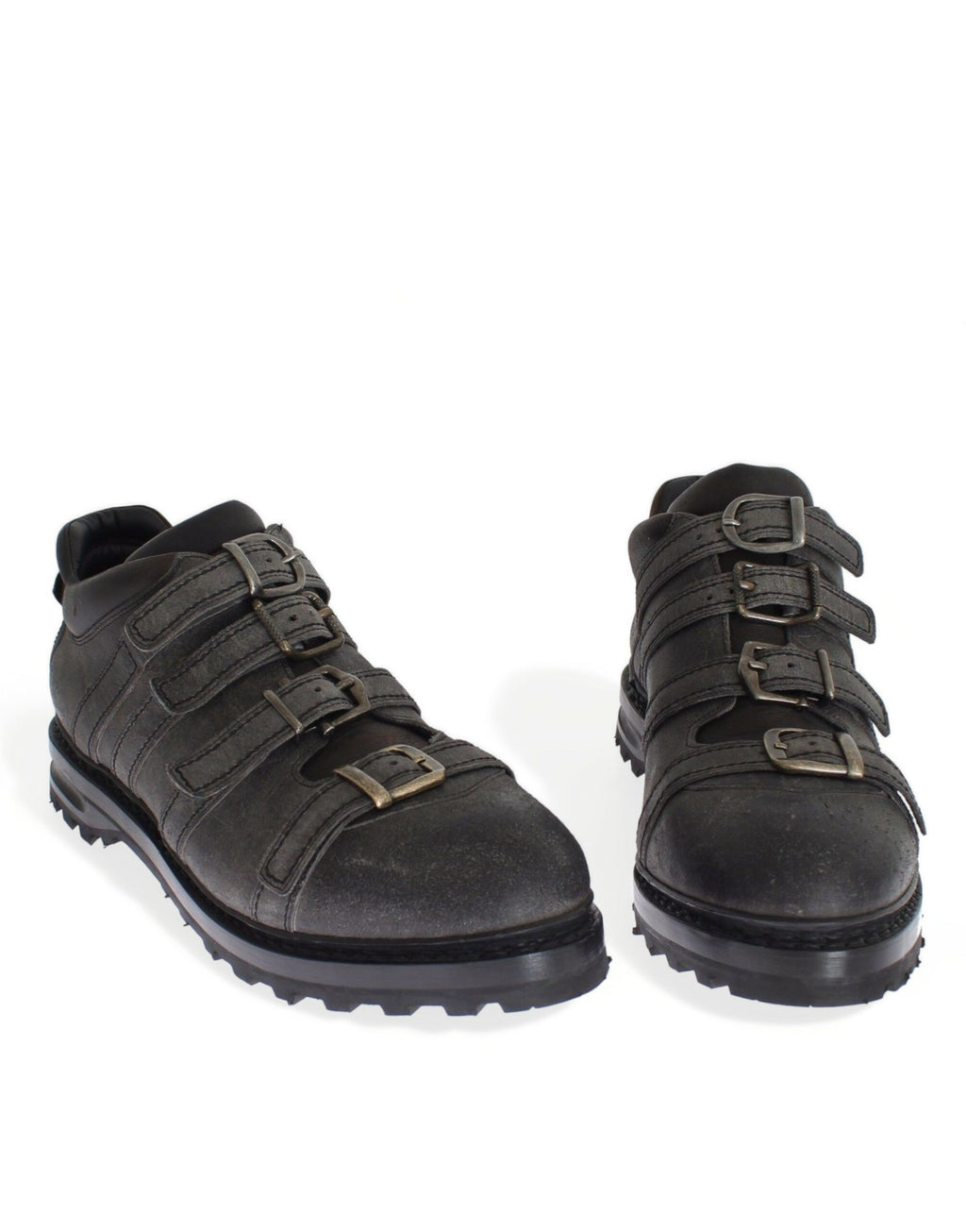 Chaussures bottines en cuir gris avec bride à la cheville de Dolce & Gabbana, style élégant et moderne.