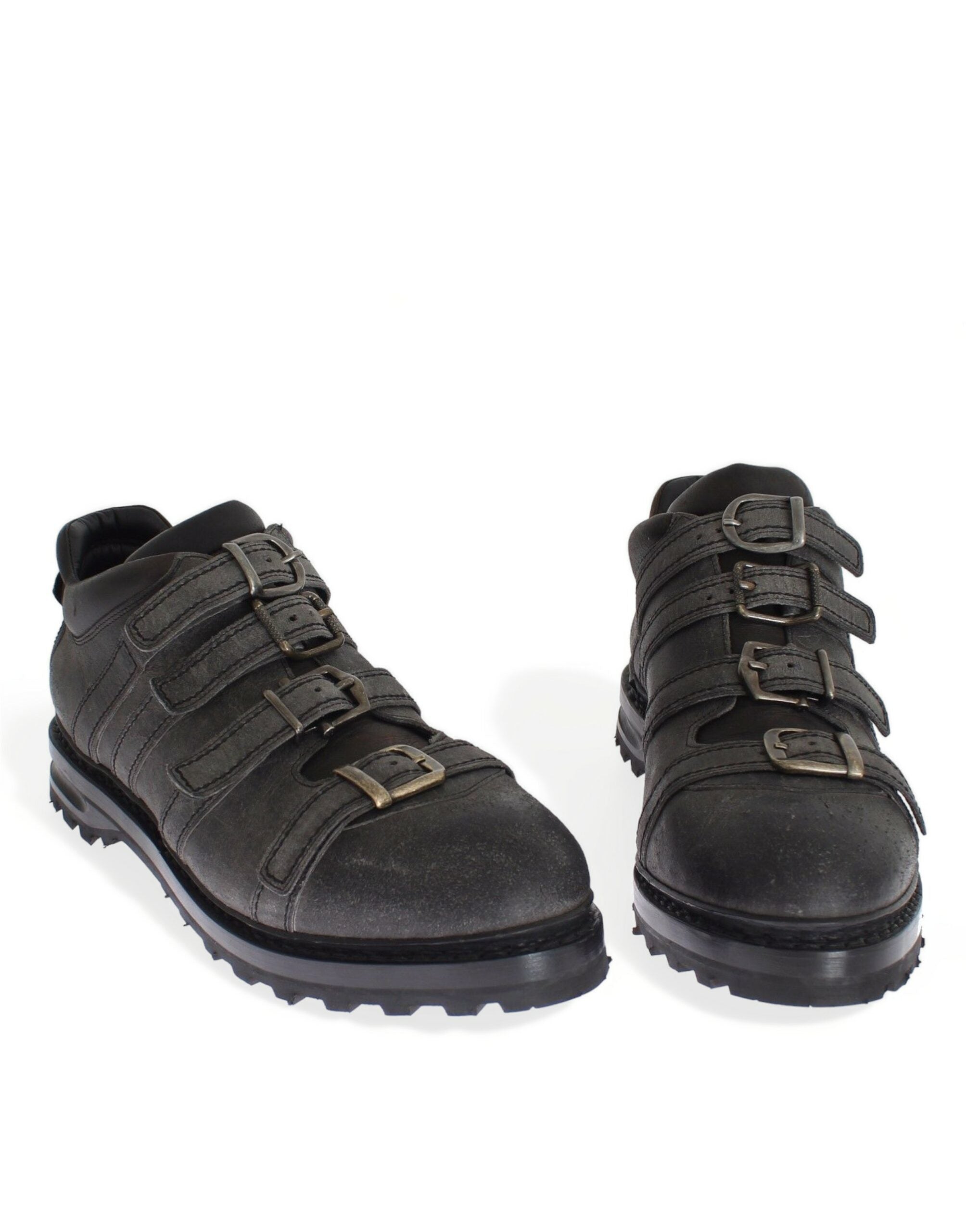 Chaussures bottines en cuir gris avec bride à la cheville de Dolce & Gabbana, style élégant et moderne.