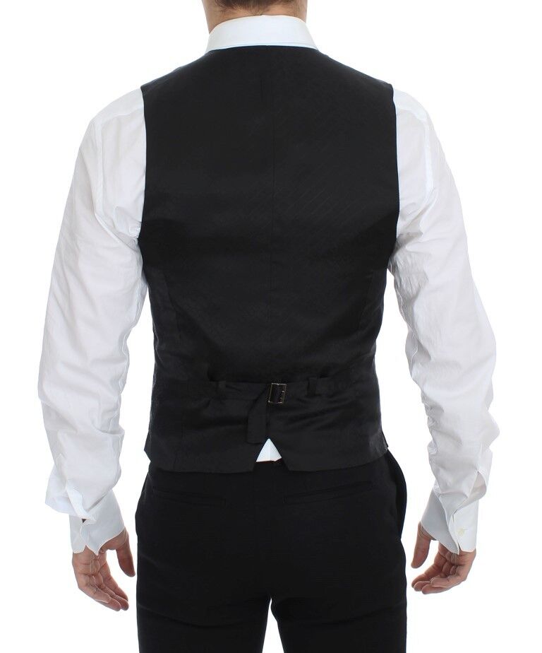 Gilet noir à rayures Dolce & Gabbana, veste ajustée en stretch, style élégant et moderne pour homme.