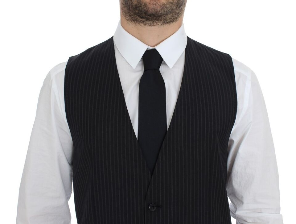 Gilet de costume gris stretch Dolce & Gabbana pour homme, veste de costume élégante et ajustée pour occasions formelles.