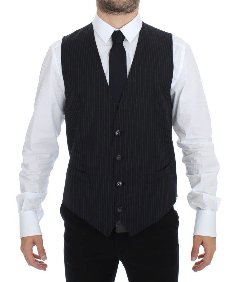 Gilet formel gris Dolce & Gabbana en tissu extensible, élégant et ajusté pour homme, vue de face.