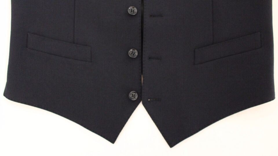 Gilet formel en laine bleue de Dolce & Gabbana, veste élégante pour homme, détails sophistiqués et coupe ajustée.