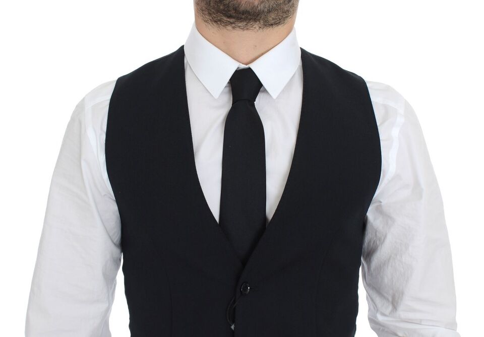 Gilet formel en laine bleue de Dolce & Gabbana, veste élégante pour homme, détails raffinés et coupe ajustée.