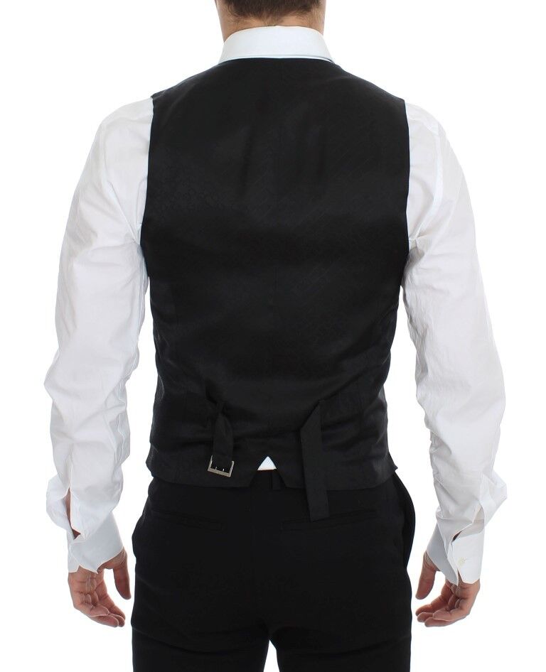 Gilet habillé en laine bleue de Dolce & Gabbana, veste formelle élégante pour homme, détails sophistiqués et coupe ajustée.