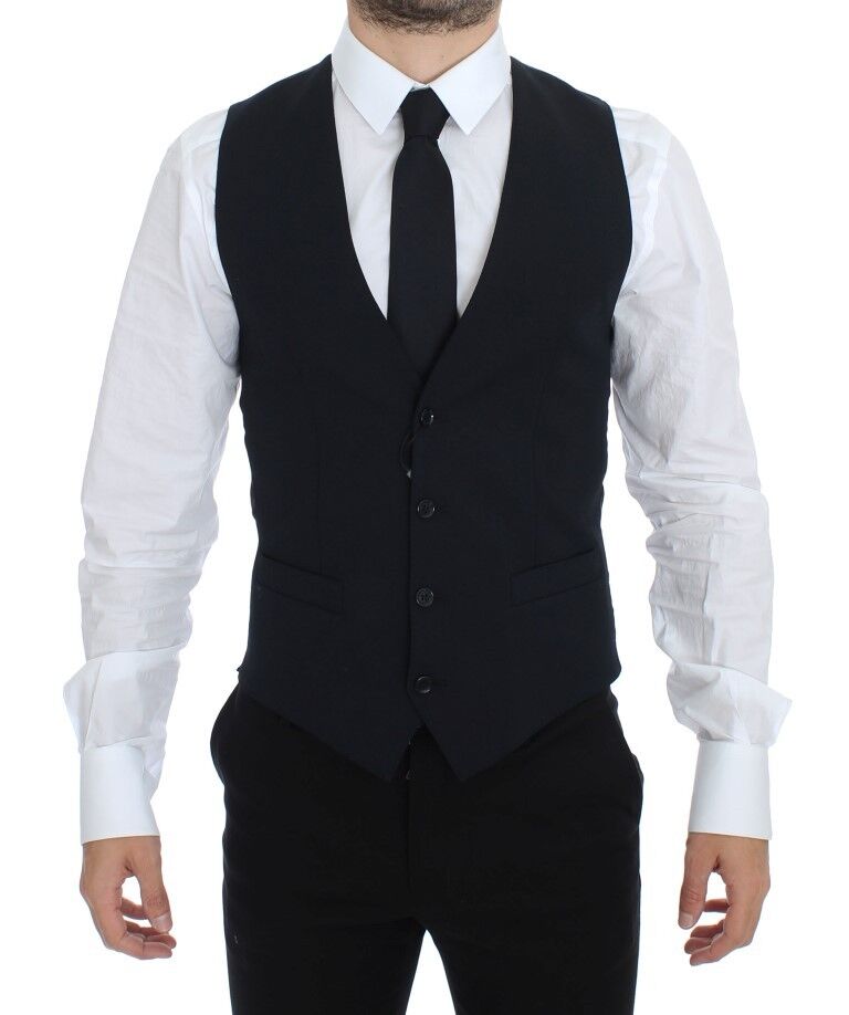Gilet formel en laine bleue de Dolce & Gabbana, veste élégante pour homme, détails de couture raffinés.