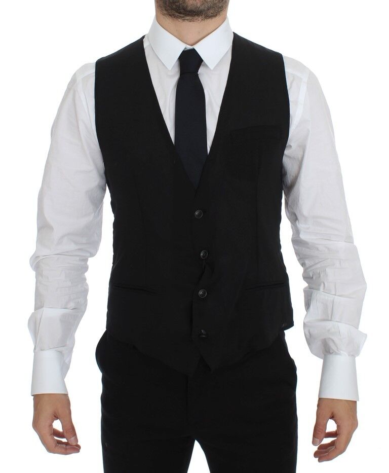 Gilet formel en laine noire de Dolce & Gabbana, veste élégante pour occasion spéciale, vue de face.