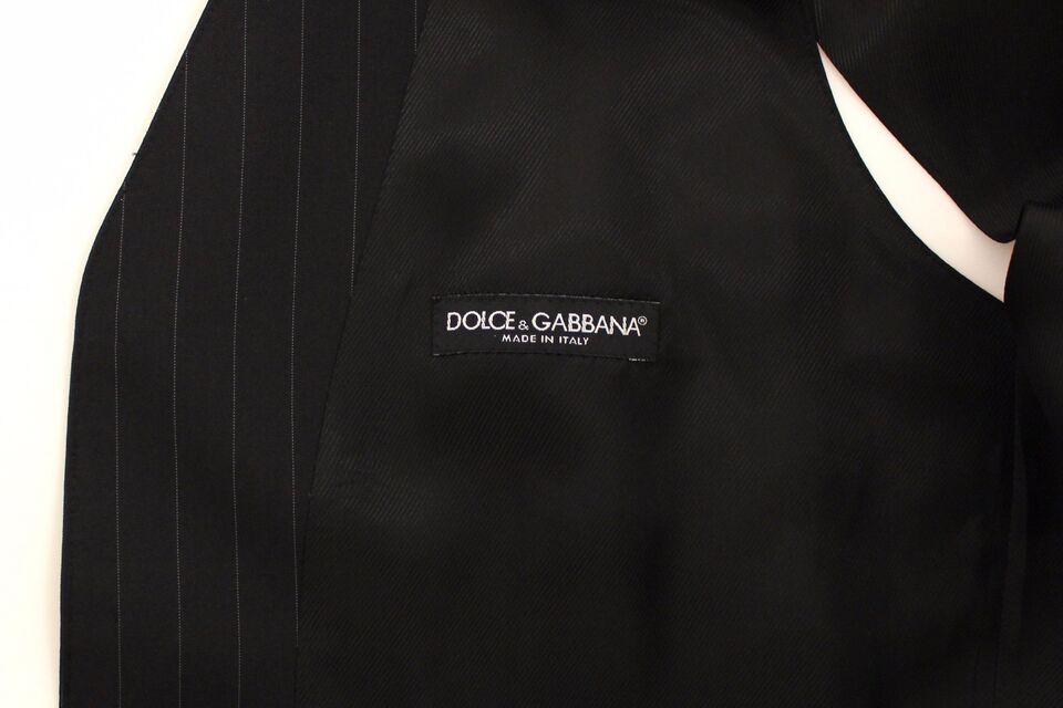 Gilet en laine et soie noire à rayures de Dolce & Gabbana, veste sans manches élégante pour femme.