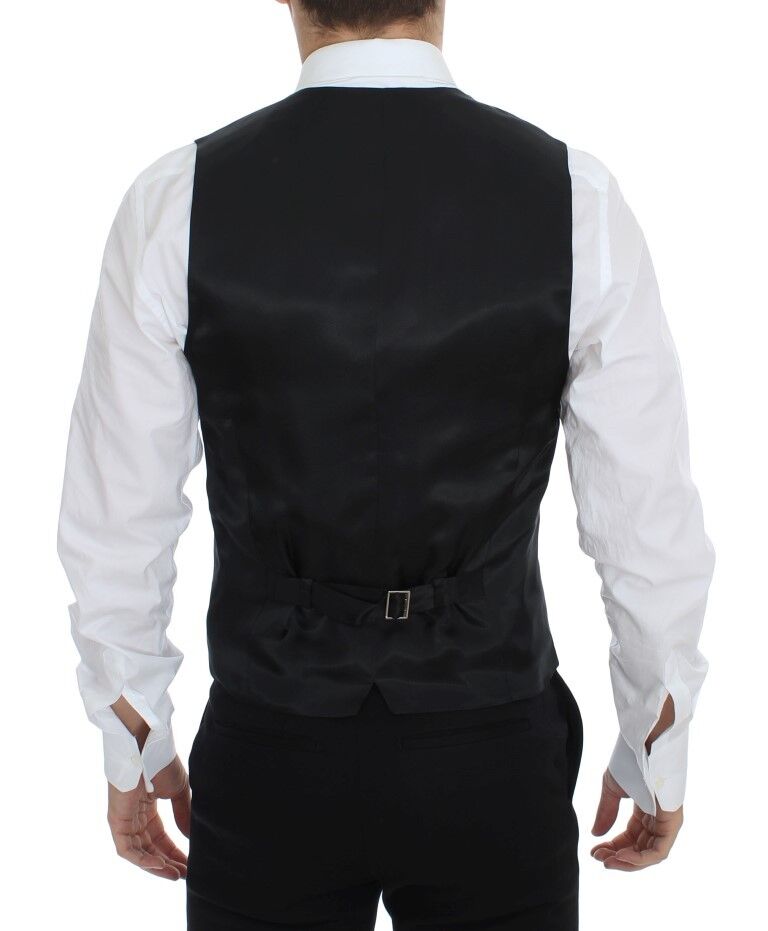 Gilet en laine et soie noire à rayures de Dolce & Gabbana, veste élégante à coupe classique et détails sophistiqués.