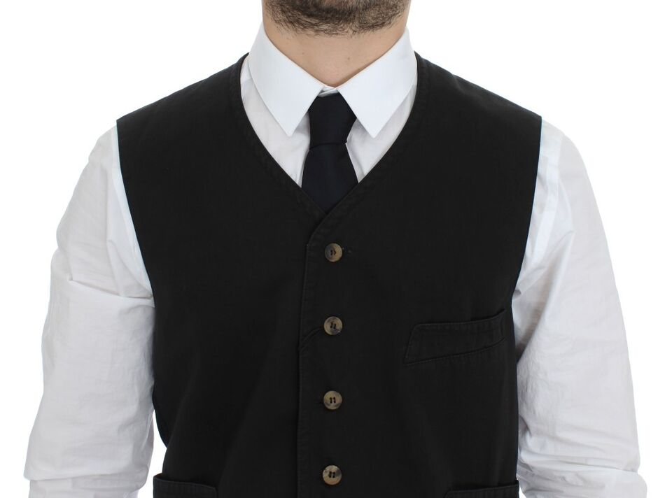 Gilet en coton mélangé noir de Dolce & Gabbana, veste sans manches élégante pour homme, vue de face.