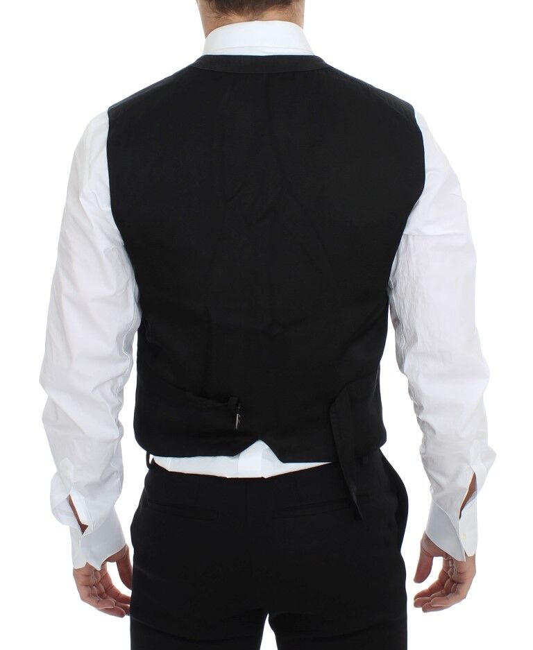 Gilet Dolce & Gabbana en coton mélangé noir, veste sans manches élégante pour homme, détail en tissu sophistiqué.