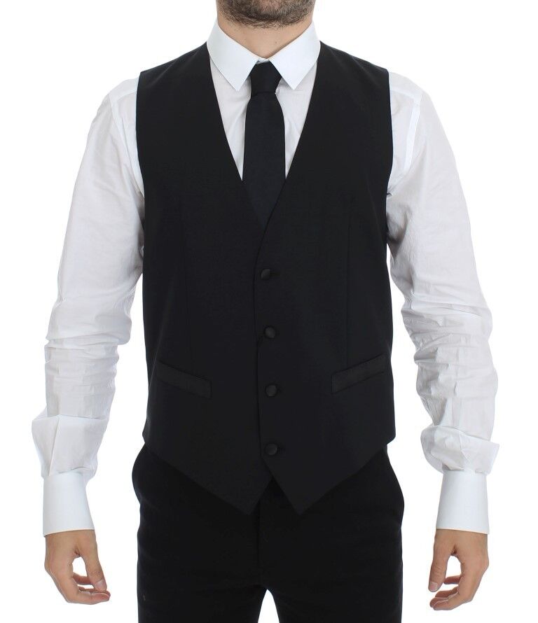 Veste blazer Dolce & Gabbana en laine noire, soie extensible, élégante et ajustée, vue de face sur fond neutre.