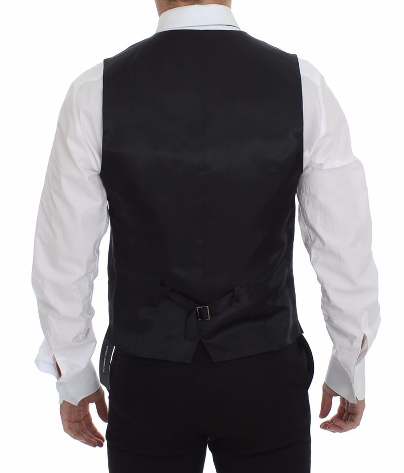 Gilet formel gris Dolce & Gabbana à boutons, coupe slim, adapté pour les occasions élégantes.