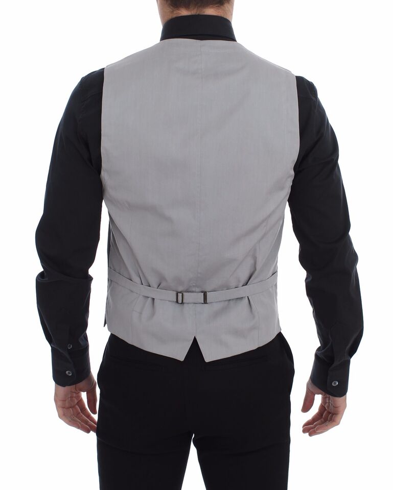 Gilet habillé gris en coton de coupe slim avec boutons avant, de la marque Dolce & Gabbana, pour homme.