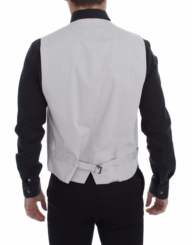 Veste sans manches en coton et soie beige de Dolce & Gabbana, style blazer élégant pour femme.