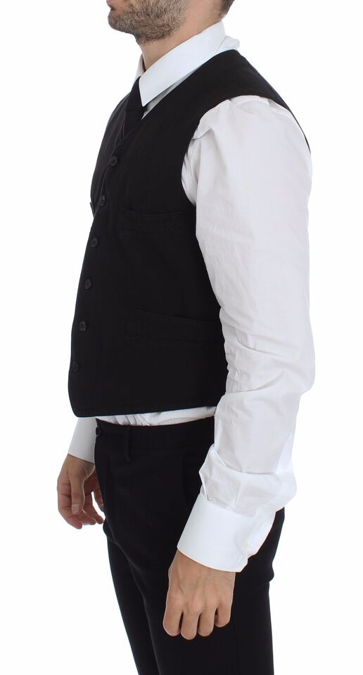 Gilet blazer noir Dolce & Gabbana en coton de lin, élégant et ajusté, porté sur un mannequin.