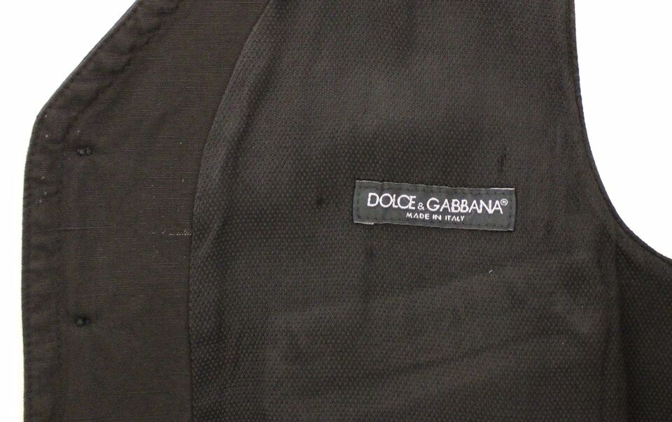 Gilet blazer noir en coton de lin Dolce & Gabbana, veste élégante avec coupe ajustée et détails sophistiqués.