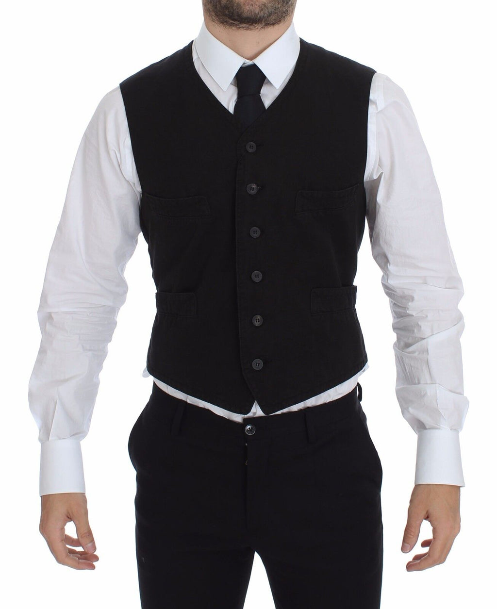 Veste blazer noire en coton de lin, Dolce & Gabbana, vêtement élégant pour femme ou homme, détail de la texture en coton.
