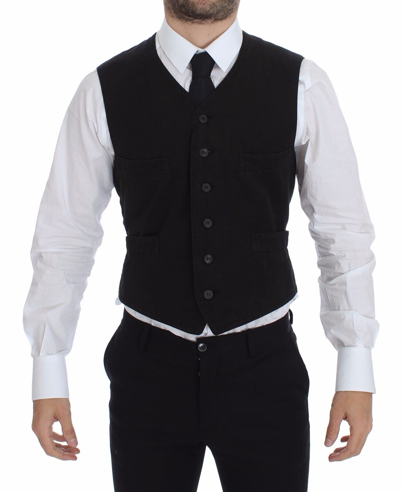 Veste blazer noire en coton de lin, Dolce & Gabbana, vêtement élégant pour femme ou homme, détail de la texture en coton.