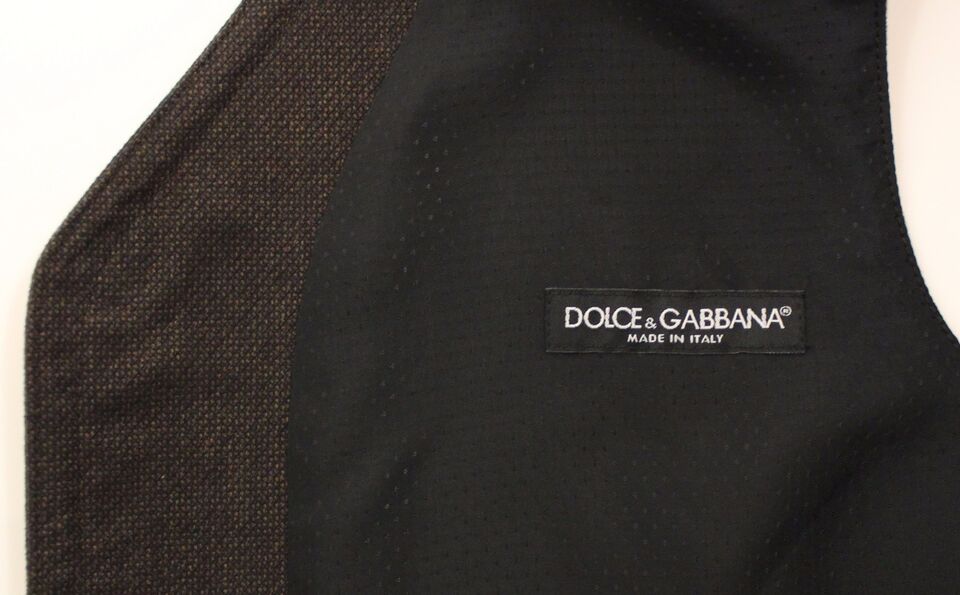 Gilet Dolce & Gabbana en coton mélangé marron, veste sans manches élégante pour homme, détail de mode sophistiqué