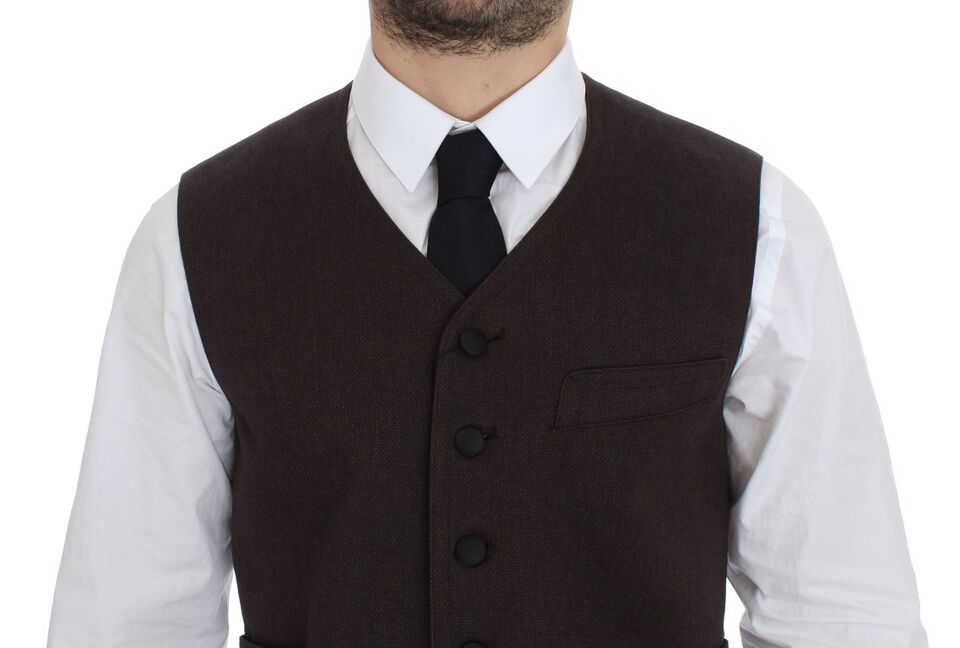 Gilet en coton mélangé brun Dolce & Gabbana, veste sans manches élégante pour homme, détails de couture raffinés.