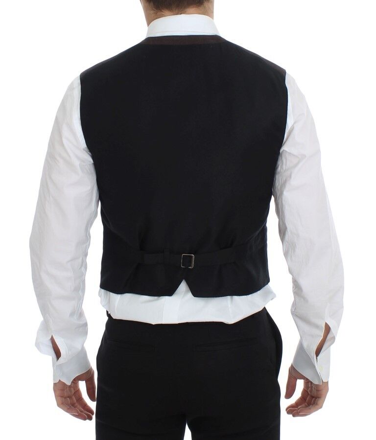 Gilet Dolce & Gabbana en coton mélangé brun, veste sans manches élégante pour homme ou femme, détails sophistiqués.