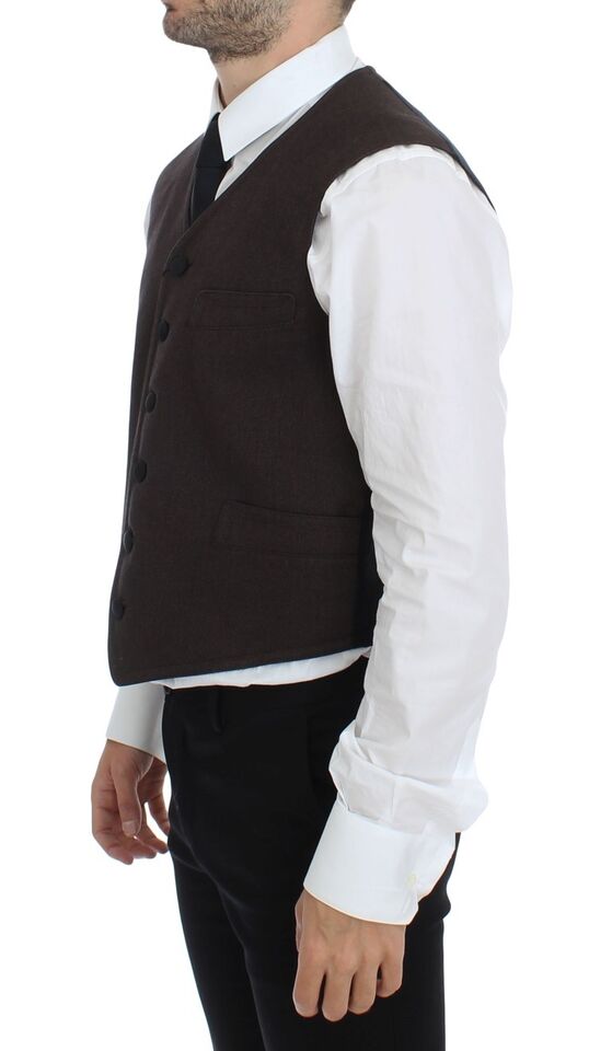 Gilet Dolce & Gabbana en coton mélangé marron, veste sans manches élégante pour homme, détails sophistiqués.