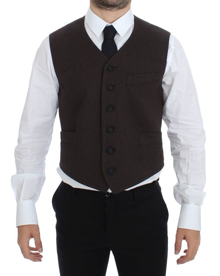 Gilet Dolce & Gabbana en coton mélangé marron, veste sans manches élégante pour homme ou femme.