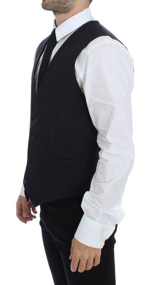 Gilet blazer bleu en coton stretch Dolce & Gabbana, veste élégante pour homme avec coupe ajustée.