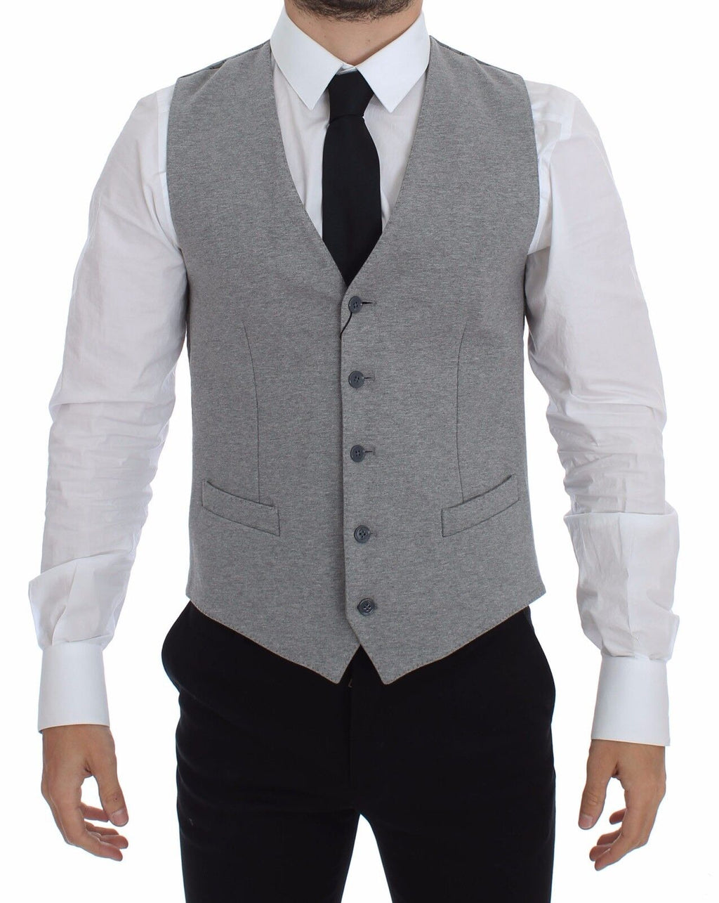 Gilet blazer gris en coton stretch de Dolce & Gabbana, veste élégante pour homme avec coupe ajustée.