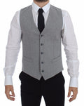 Gilet blazer gris en coton stretch de Dolce & Gabbana, veste élégante pour homme avec coupe ajustée.