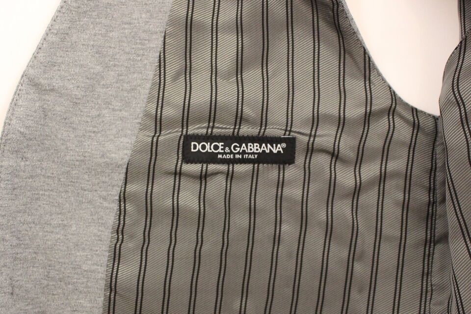 Gilet blazer Dolce & Gabbana en coton gris avec stretch, veste élégante pour homme, détails de couture visibles.
