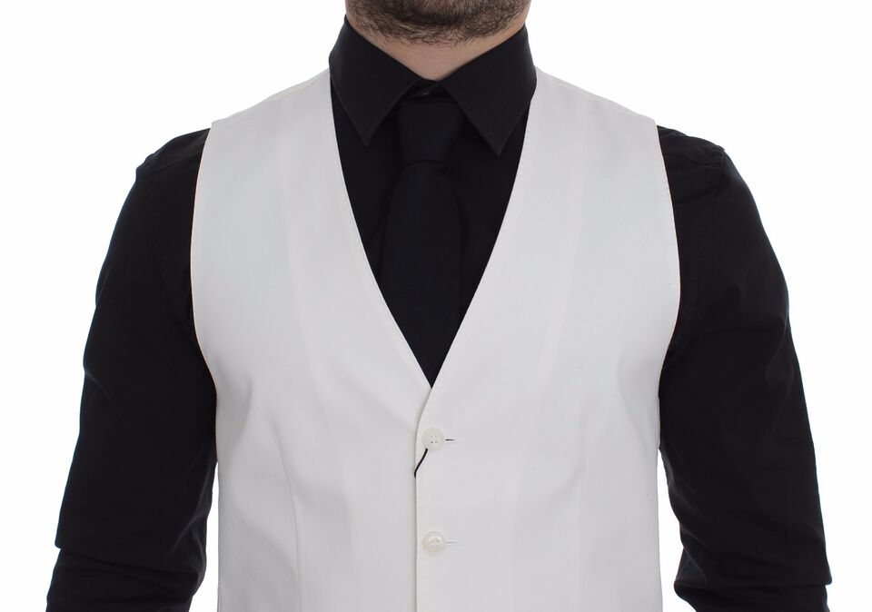 Gilet blazer blanc en coton et soie mélangés de Dolce & Gabbana, veste élégante pour femme, détail tissu et coupe raffinée
