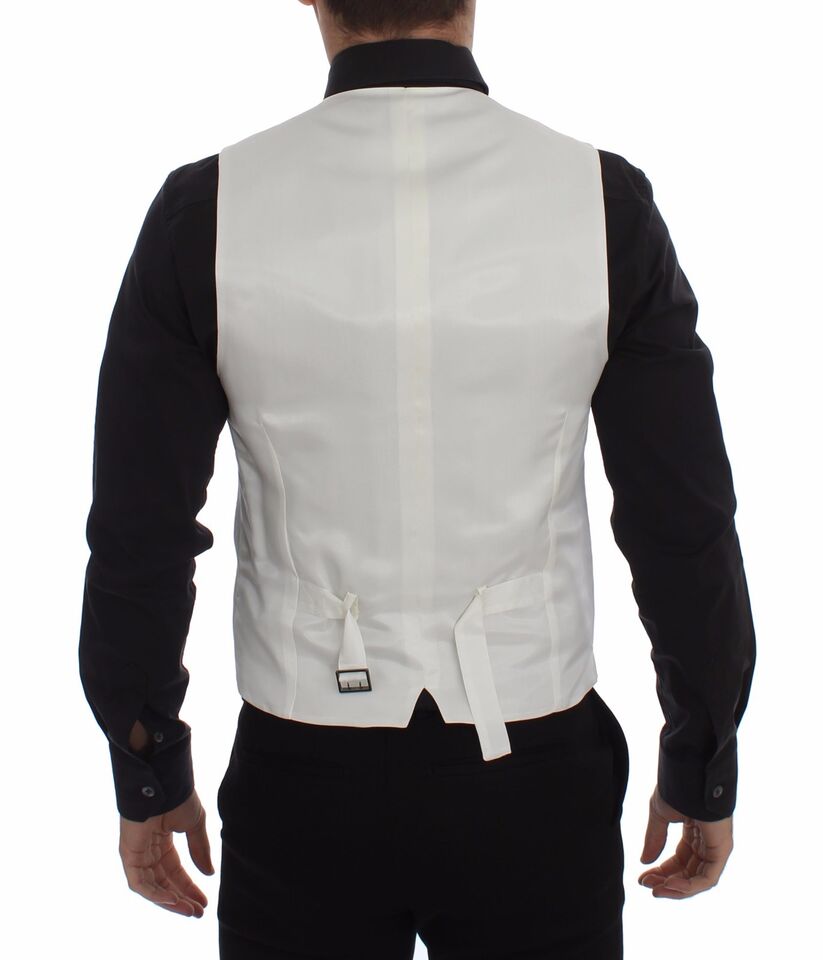Gilet veste Dolce & Gabbana en coton blanc et soie, style élégant avec coupe ajustée et détails sophistiqués.