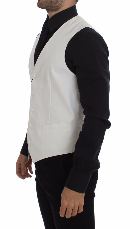 Gilet blazer Dolce & Gabbana en coton blanc et soie, veste élégante avec col et boutons visibles.