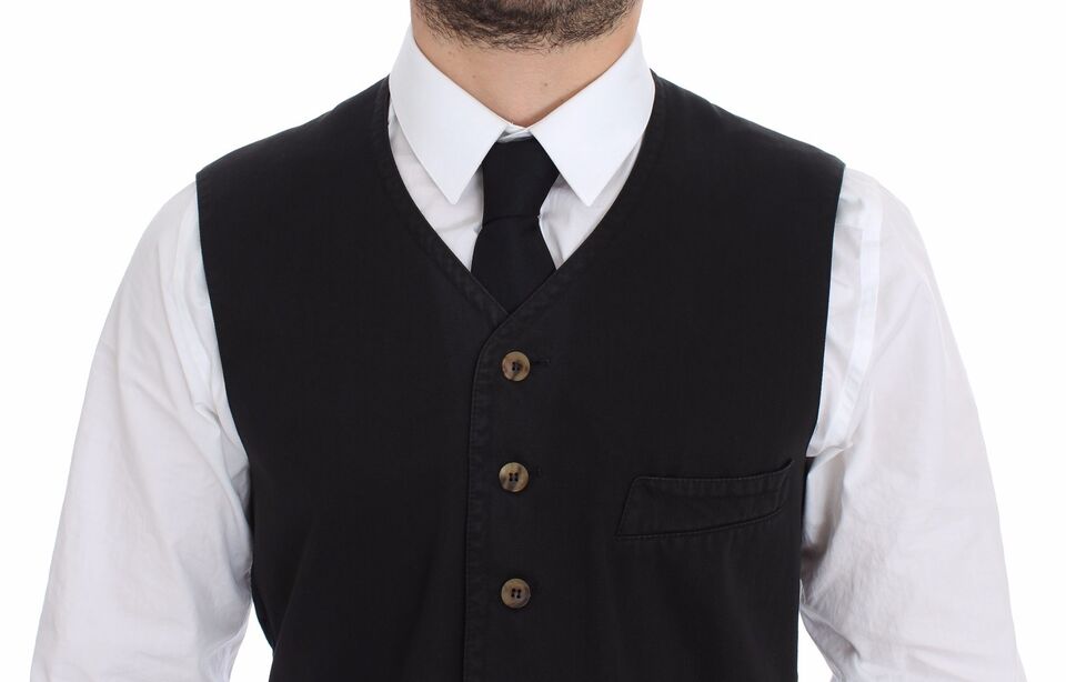 Gilet blazer noir en coton viscose de Dolce & Gabbana, veste élégante avec coupe ajustée et détails sophistiqués.