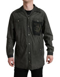 Chemise homme Dolce & Gabbana en coton gris foncé à col et manches longues, élégante et confortable.