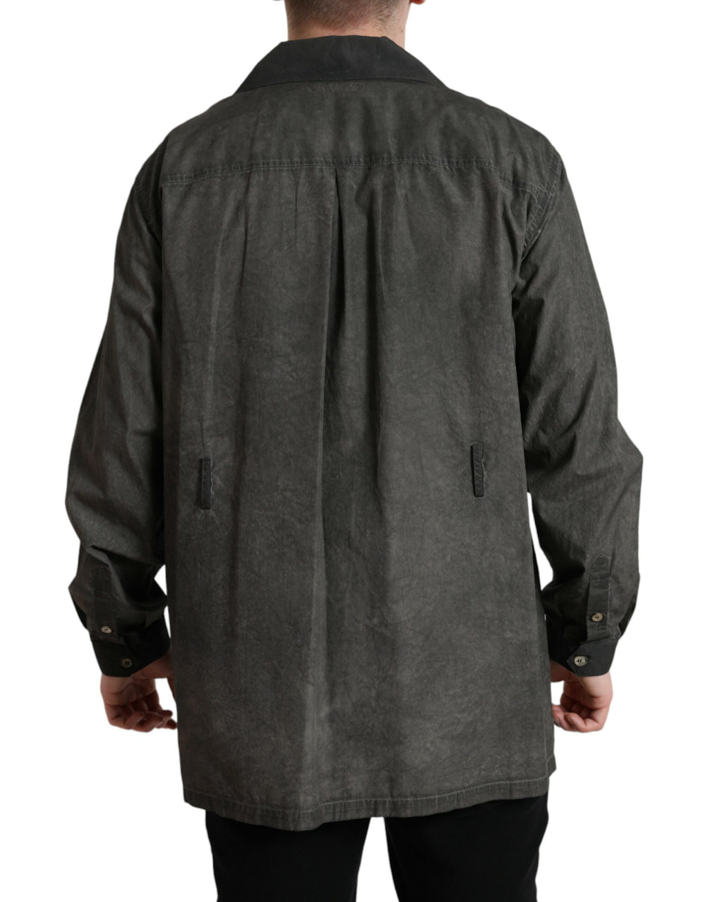 Chemise longue en coton gris foncé de Dolce & Gabbana avec col à manches longues, style élégant et classique.