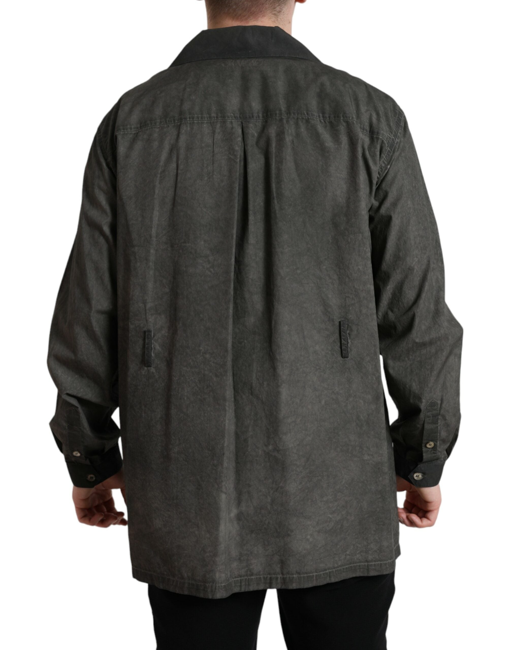 Chemise longue en coton gris foncé de Dolce & Gabbana avec col à manches longues, style élégant et classique.