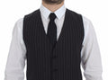 Gilet en laine gris à rayures et logo Dolce & Gabbana, veste élégante pour homme ou femme.