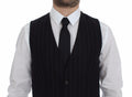 Gilet en laine noire à rayures Dolce & Gabbana avec logo, veste élégante pour homme ou femme.