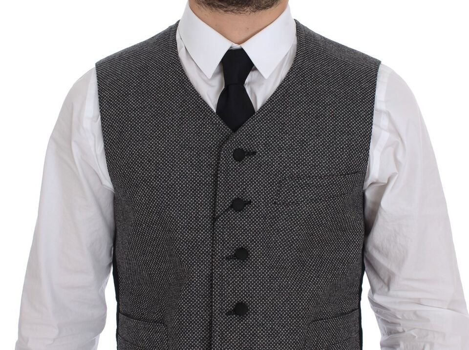 Gilet Dolce & Gabbana en coton gris avec logo, veste sans manches élégante pour homme.