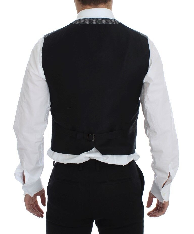 Gilet gris Dolce & Gabbana en coton mélangé avec logo, veste élégante pour homme.